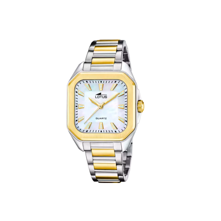 Reloj Lotus Square Series esfera beige correa bicolor acero inox. 316L 18969/2