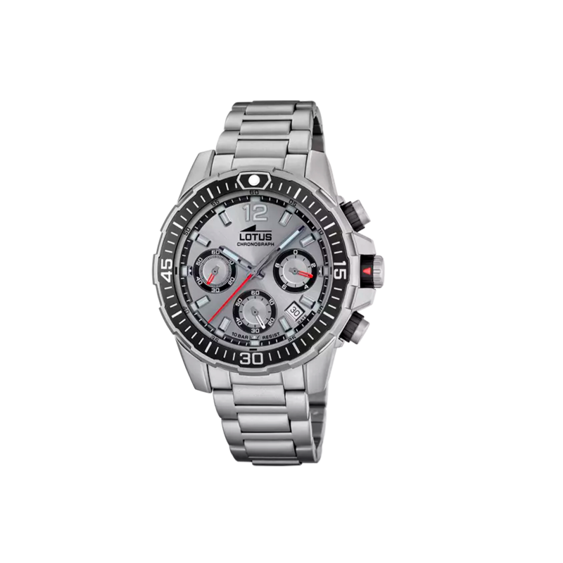 Reloj Lotus Chrono esfera gris correa plateada acero inox. 316L hombre 18977/1