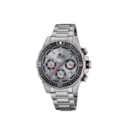 Reloj Lotus Chrono esfera gris correa plateada acero inox. 316L hombre 18977/1