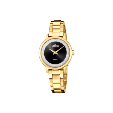 Reloj Lotus Trendy esfera negra y correa dorada 18893/4