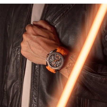 Reloj Lotus Vortex correa caucho naranja y esfera negra hombre 18943/3