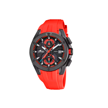 Reloj Lotus Vortex correa caucho roja y esfera negra hombre 18943/5
