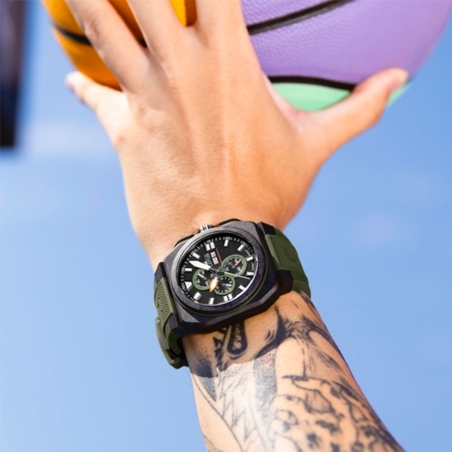 Reloj Lotus Chrono correa caucho verde militar y esfera negra hombre 18976/1