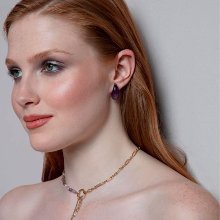 Pendientes Viceroy mujer acero Ip dorado piedra natural 14198E01019