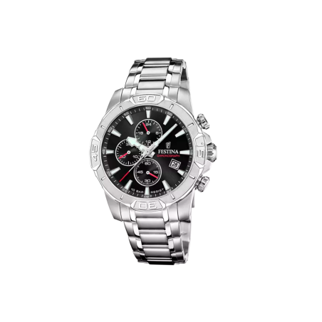 Reloj Festina Timeless Chronograph esfera negra correa acero inox. hombre F20704/3