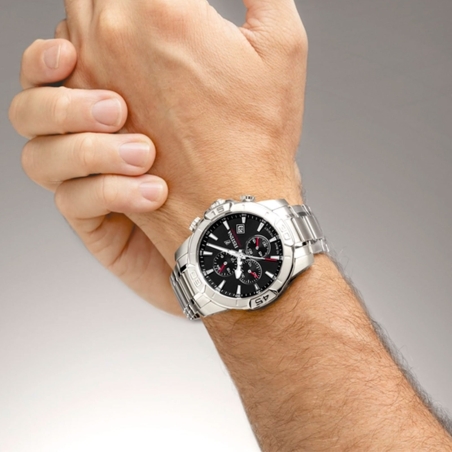 Reloj Festina Timeless Chronograph esfera negra correa acero inox. hombre F20704/3