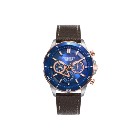 Reloj Viceroy caja bicolor de acero rosa y correa piel marrón hombre 46845-37