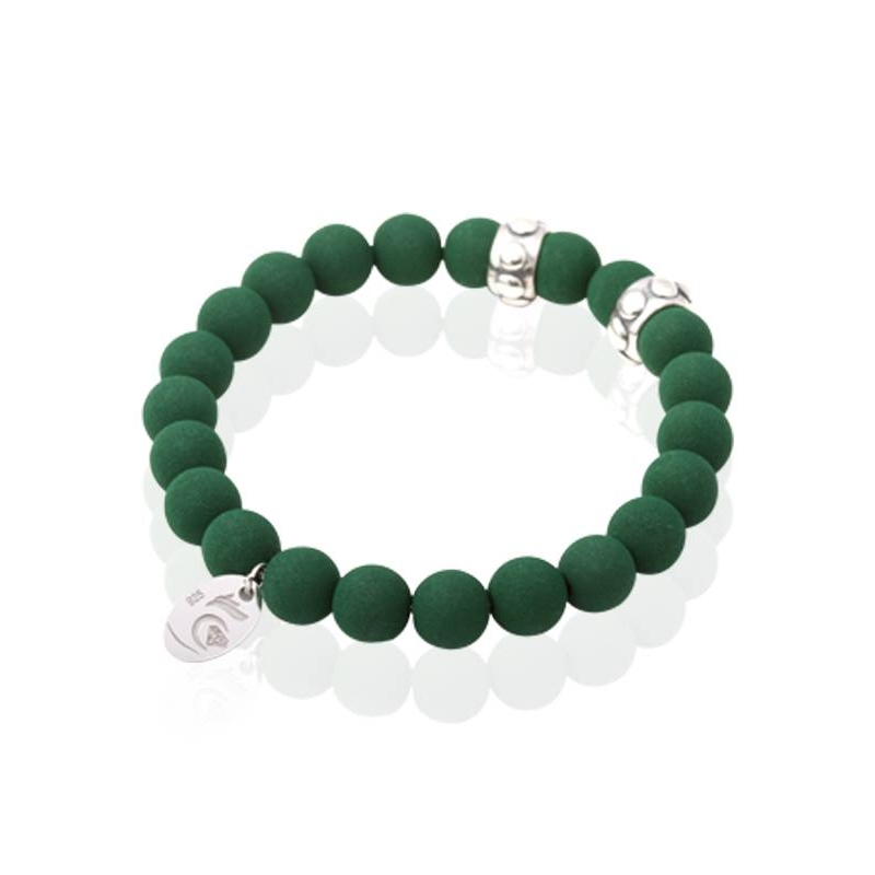 Pulsera de piedra volcánica verde y plata de ley