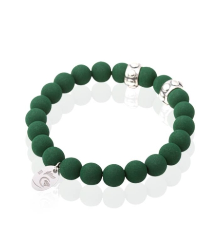 Pulsera de piedra volcánica verde y plata de ley