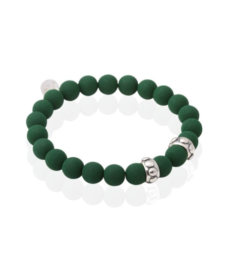 Pulsera de piedra volcánica verde y plata de ley