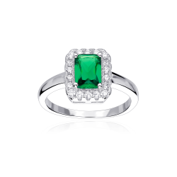 Anillo Plata primera ley y circonita verde "Austen"