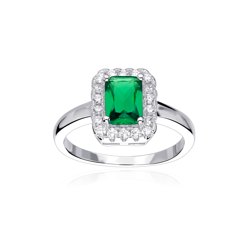 Anillo Plata primera ley y circonita verde "Austen"