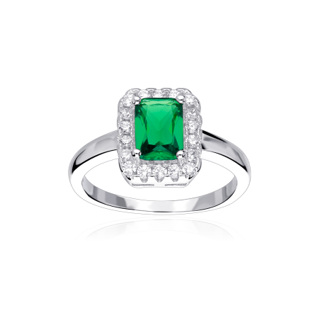 Anillo Plata primera ley y circonita verde "Austen"