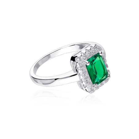Anillo Plata primera ley y circonita verde "Austen"