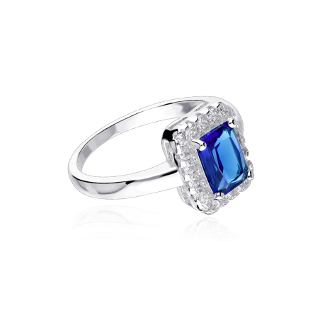 Anillo Plata primera ley y circonita azul "Austen"
