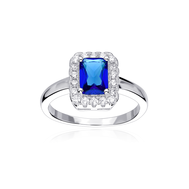Anillo Plata primera ley y circonita azul "Austen"