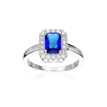 Anillo Plata primera ley y circonita azul "Austen"