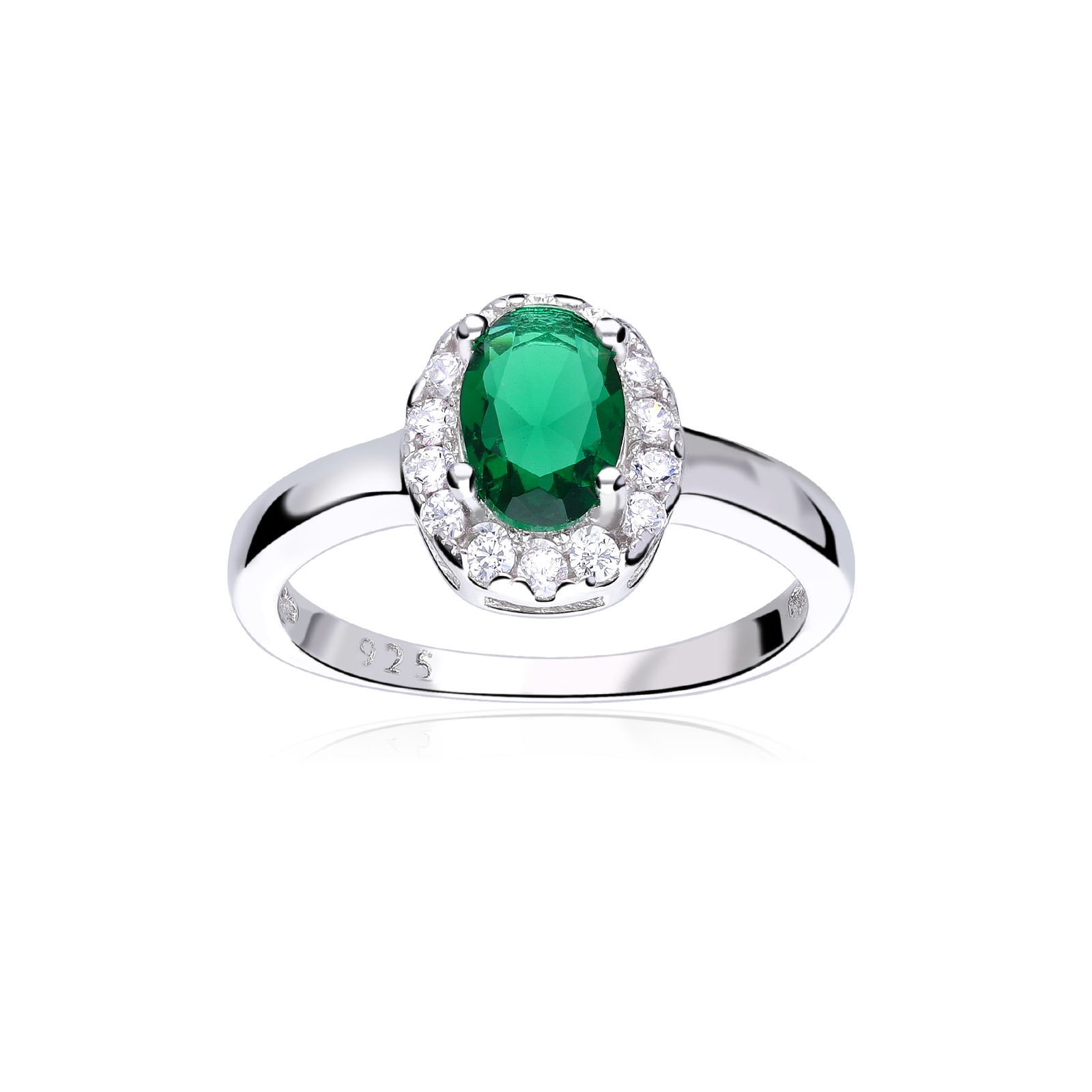 Anillo De Plata De Ley Con Esmeralda Y Circonitas - Baño Rodio, Doble Banda - Regalo Elegante