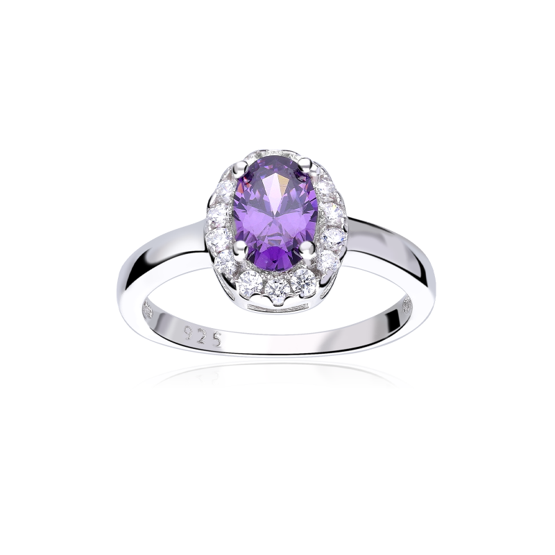 Anillo Plata primera ley y circonita morada "Eyre"