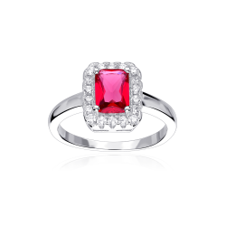 Anillo Plata primera ley y circonita roja "Austen"