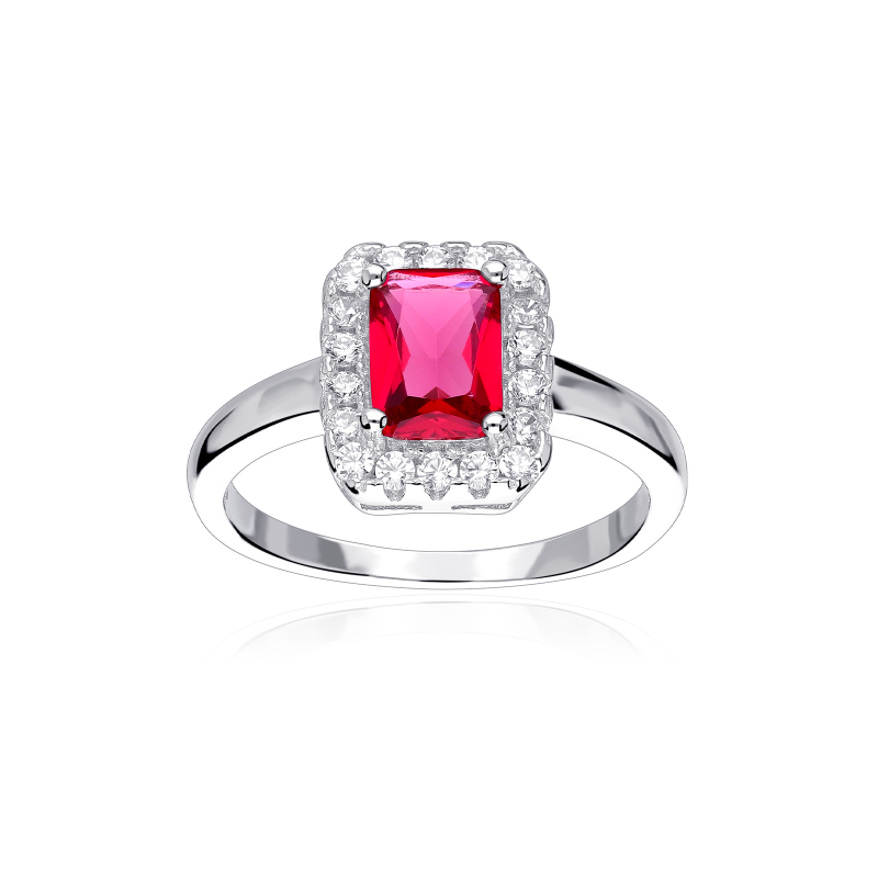 Anillo Plata primera ley y circonita roja "Austen"