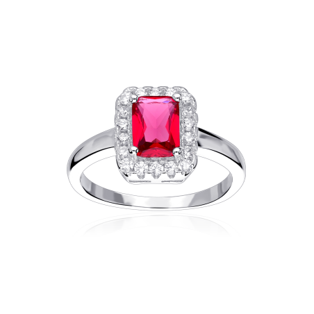 Anillo Plata primera ley y circonita roja "Austen"
