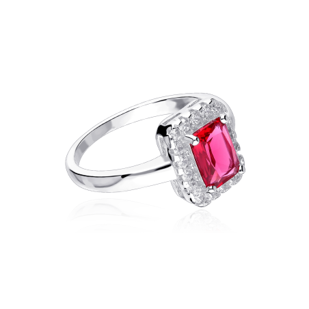Anillo Plata primera ley y circonita roja "Austen"