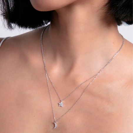 Collar Viceroy doble plata de ley con estrella y luna circonitas 13203C000-30