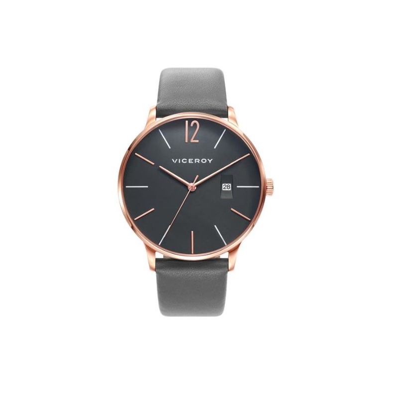 Reloj Viceroy mujer acero oro rosa IP correa piel gris esfera gris 301-401047-0