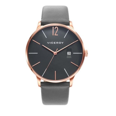 Reloj Viceroy mujer acero oro rosa IP correa piel gris esfera gris 301-401047-0