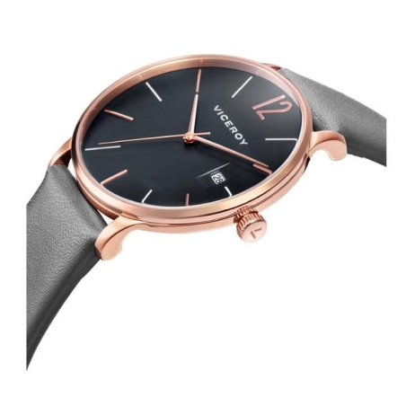 Reloj Viceroy mujer acero oro rosa IP correa piel gris esfera gris 301-401047-0