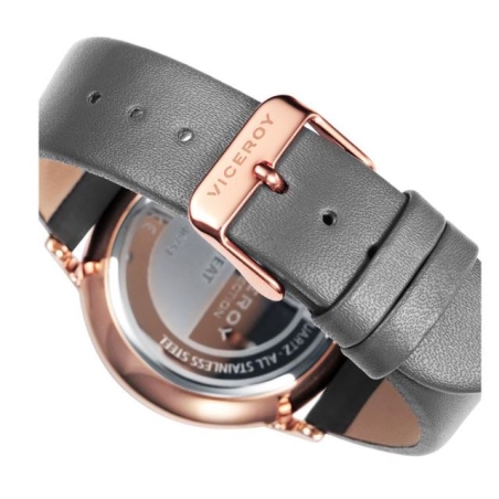 Reloj Viceroy mujer acero oro rosa IP correa piel gris esfera gris 301-401047-0
