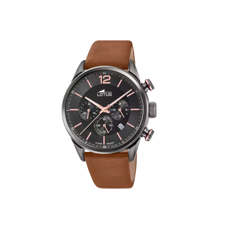 Reloj Lotus Chrono esfera negra y correa piel marrón 18687/2