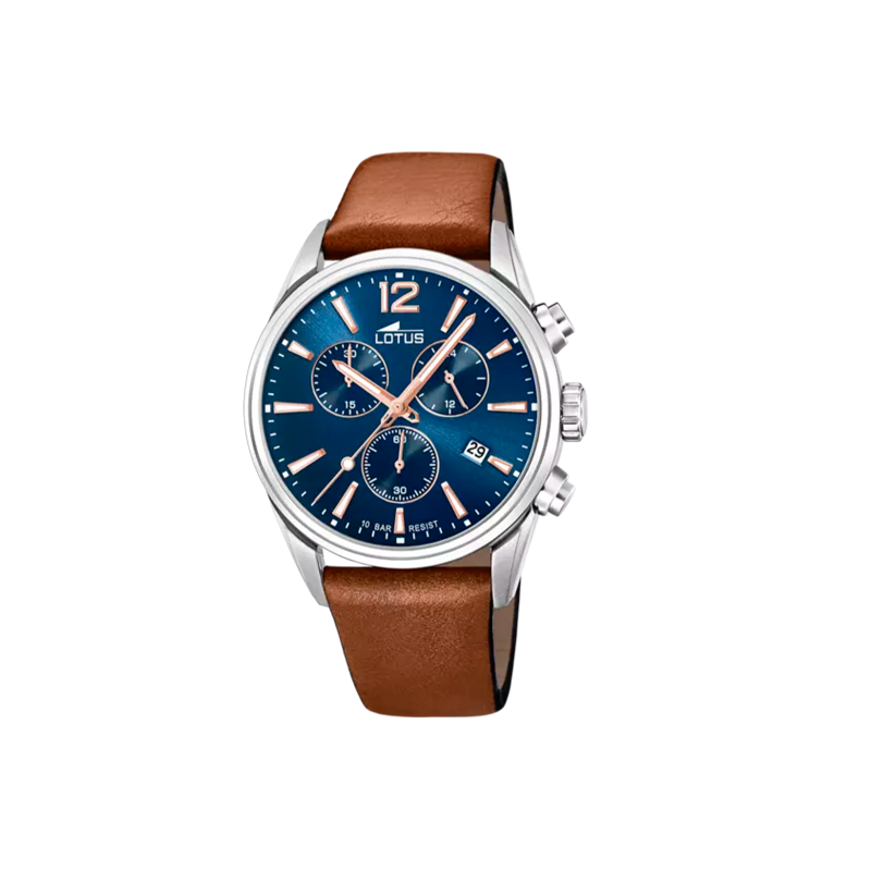Reloj Lotus Chrono esfera azul correa piel marrón 18691/2