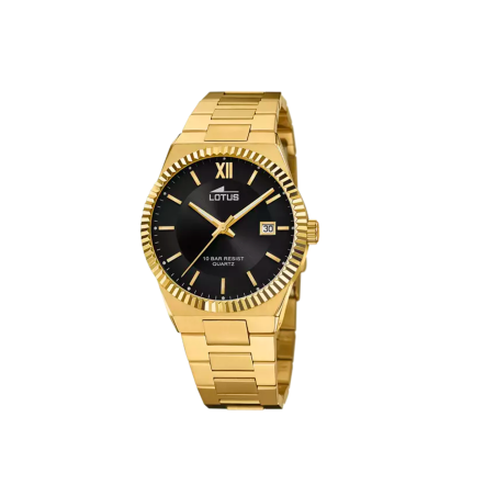 Reloj Lotus Freedom esfera negra y correa dorada hombre 18837/3