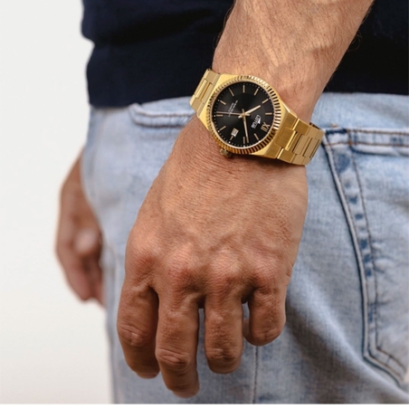 Reloj Lotus Freedom esfera negra y correa dorada hombre 18837/3