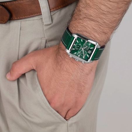 Reloj Lotus Square Series verde correa cuero hombre 18851/3