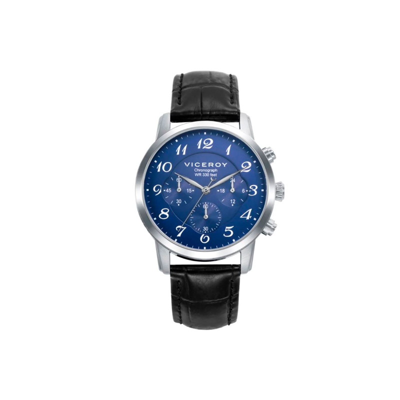 Reloj Viceroy con correa de piel negra y esfera azul con cronógrafo 41147-35
