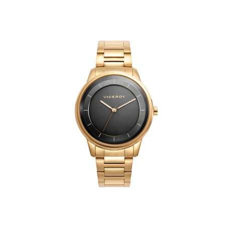 Reloj Viceroy dorado para hombre con esfera negra de tres agujas 401389-16
