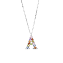 Collar Lotus Letra A y circonitas colores LP3426-1/A