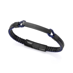 Pulsera Viceroy hombre acero Ip negra trenzada piel azul 14219P01010