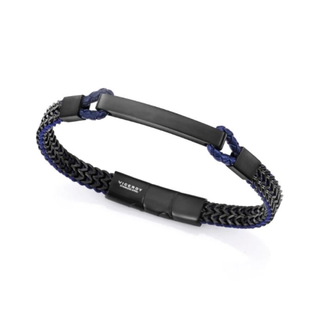 Pulsera Viceroy hombre acero Ip negra trenzada piel azul 14219P01010