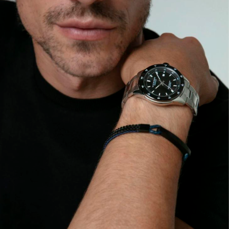 Pulsera Viceroy hombre acero Ip negra trenzada piel azul 14219P01010