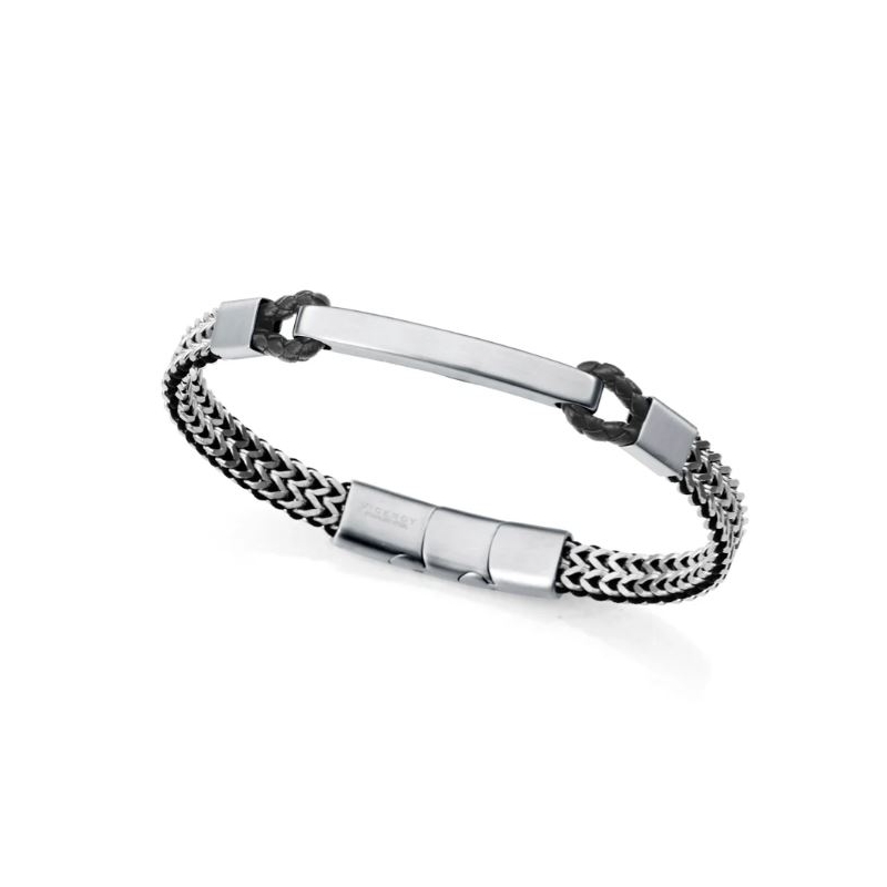 Pulsera Viceroy hombre acero trenzado piel negra 14219P01000