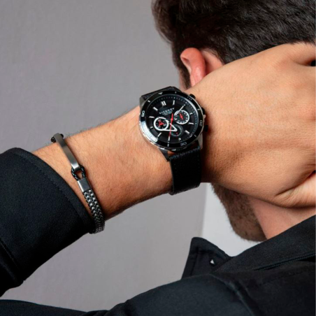 Pulsera Viceroy hombre acero trenzado piel negra 14219P01000