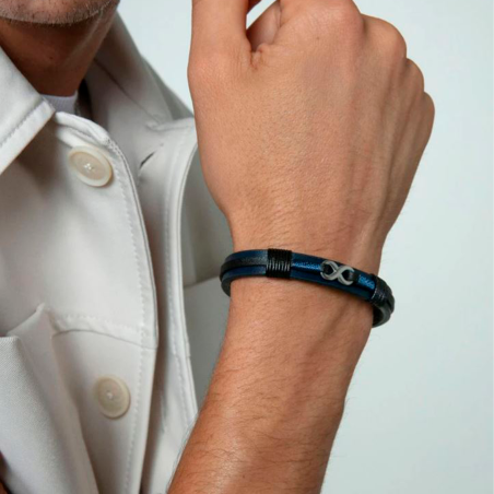 Pulsera Viceroy hombre acero piel azul y negra 75380P01013