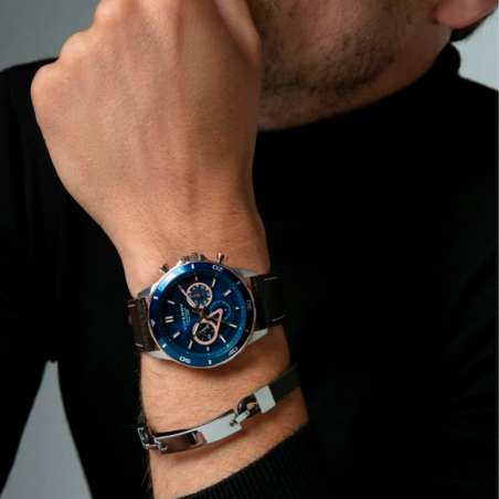 Pulsera Viceroy hombre acero piel negra 15170P01011