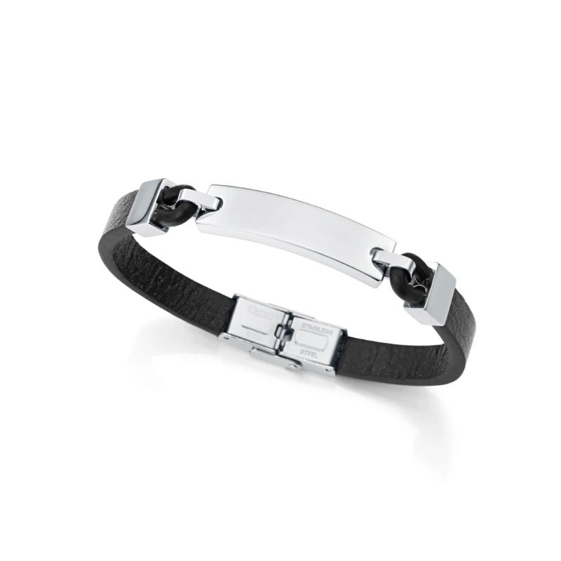 Pulsera Viceroy hombre acero piel negra 15170P01011