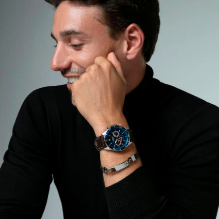 Pulsera Viceroy hombre acero piel negra 15170P01011
