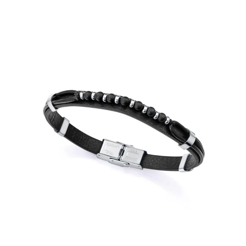 Pulsera Viceroy hombre acero piel negro 15169P01010
